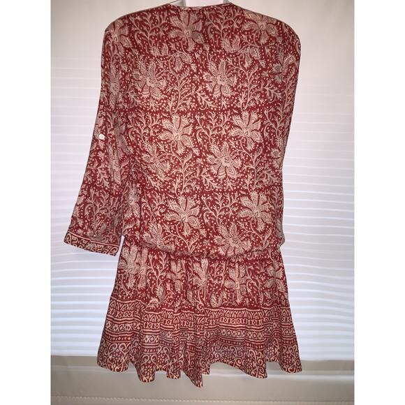 Bell By Alicia Bell Red Smocked Mini Dress Size Small Button Down Floral - Picture 5 of 9